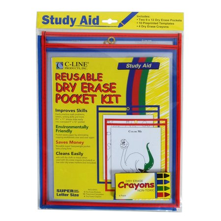 C-Line Products Dry Erase Pocket Study Aid Kit, 9 x 12 Set of 12 Kits, 12PK 40600-CT